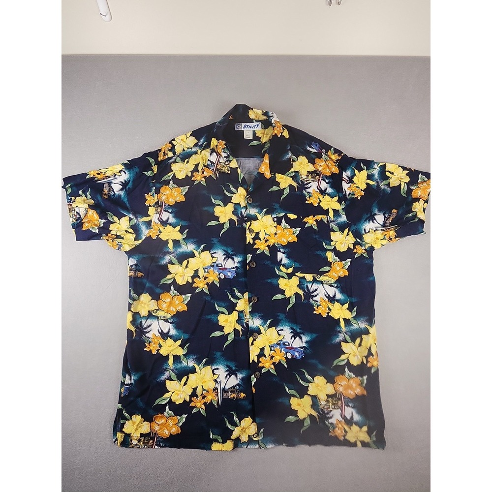 Utility Hawaiian Shirt Sz Xl Floral/classic Car